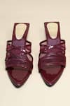 Sana K luxurious Footwear_Maroon Burg Net Kitten Heels _at_Aza_Fashions