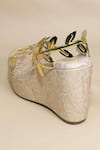 Buy_Sana K luxurious Footwear_Gold Leafy Leapord Wedges _Online_at_Aza_Fashions