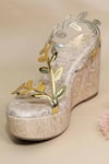 Buy_Sana K luxurious Footwear_Gold Leafy Leapord Wedges _at_Aza_Fashions