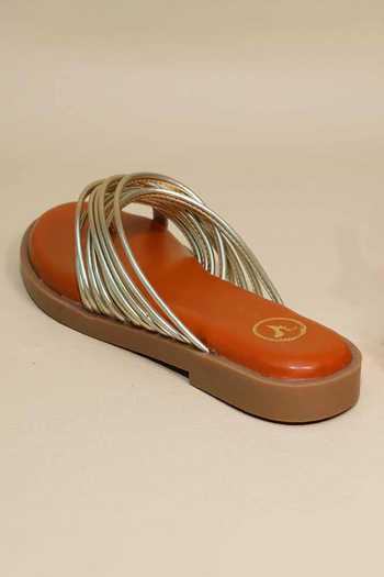 Buy_Sana K luxurious Footwear_Brown Gold String Flats _Online_at_Aza_Fashions