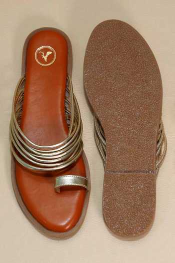 Shop_Sana K luxurious Footwear_Brown Gold String Flats _at_Aza_Fashions