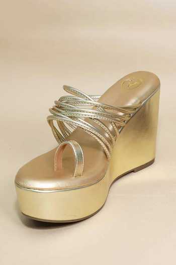 Buy_Sana K luxurious Footwear_Gold Metallic Thread String Wedges _at_Aza_Fashions