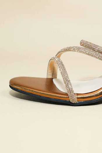 Sana K luxurious Footwear_Gold Crystals Junk Spring Kitten Heels _Online_at_Aza_Fashions
