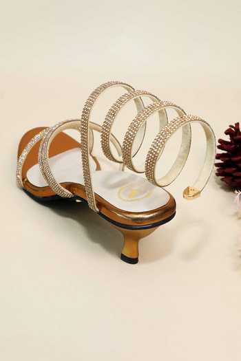 Buy_Sana K luxurious Footwear_Gold Crystals Junk Spring Kitten Heels _Online_at_Aza_Fashions