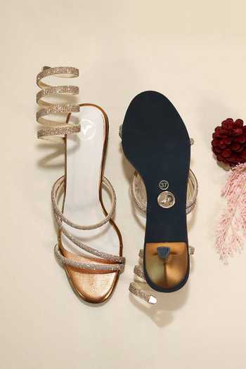 Shop_Sana K luxurious Footwear_Gold Crystals Junk Spring Kitten Heels _at_Aza_Fashions
