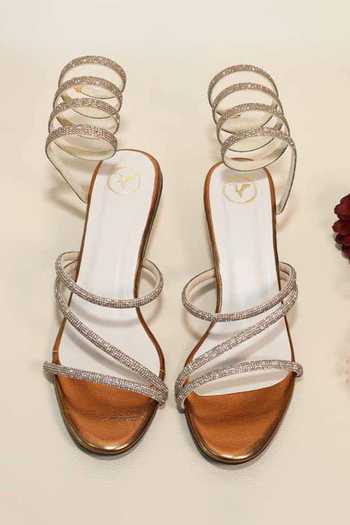 Sana K luxurious Footwear_Gold Crystals Junk Spring Kitten Heels _at_Aza_Fashions
