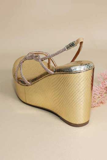 Sana K Luxurious Footwear_Gold Beads Renne Wedges _Online_at_Aza_Fashions