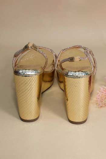 Buy_Sana K Luxurious Footwear_Gold Beads Renne Wedges _Online_at_Aza_Fashions