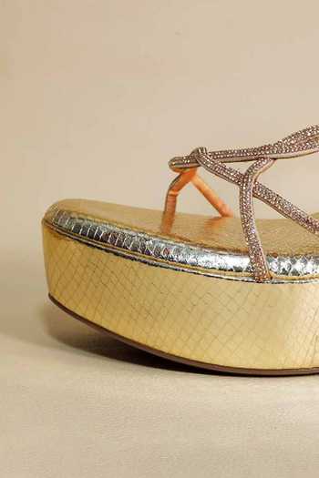 Shop_Sana K Luxurious Footwear_Gold Beads Renne Wedges _Online_at_Aza_Fashions