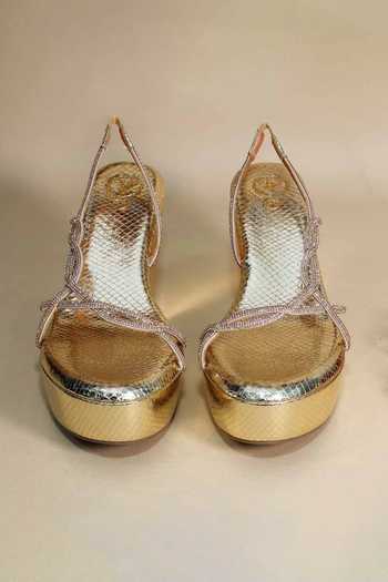 Sana K Luxurious Footwear_Gold Beads Renne Wedges _at_Aza_Fashions