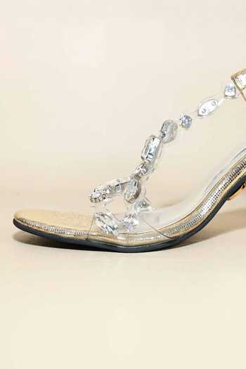 Sana K luxurious Footwear_Silver Crystals Chunky Rocks Pencil Heels _Online_at_Aza_Fashions