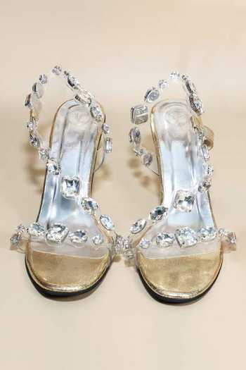 Shop_Sana K luxurious Footwear_Silver Crystals Chunky Rocks Pencil Heels _Online_at_Aza_Fashions