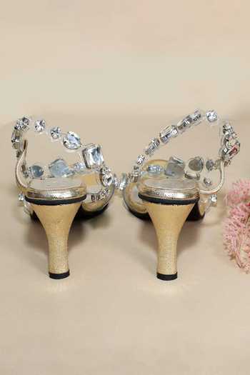 Sana K luxurious Footwear_Silver Crystals Chunky Rocks Pencil Heels _at_Aza_Fashions