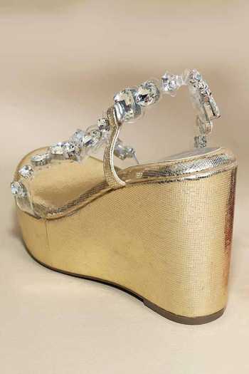 Sana K luxurious Footwear_Silver Crystals Chunky Rocks Wedges _Online_at_Aza_Fashions