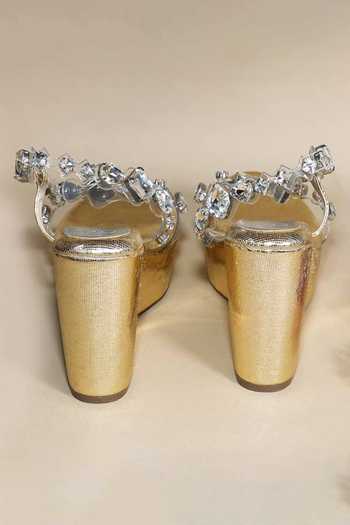 Buy_Sana K luxurious Footwear_Silver Crystals Chunky Rocks Wedges _Online_at_Aza_Fashions