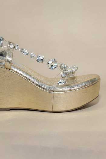 Shop_Sana K luxurious Footwear_Silver Crystals Chunky Rocks Wedges _Online_at_Aza_Fashions
