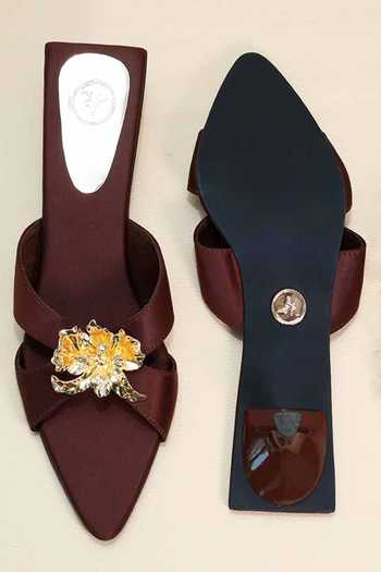 Shop_Sana K luxurious Footwear_Brown Brooches Zeno Kitten Heels _at_Aza_Fashions