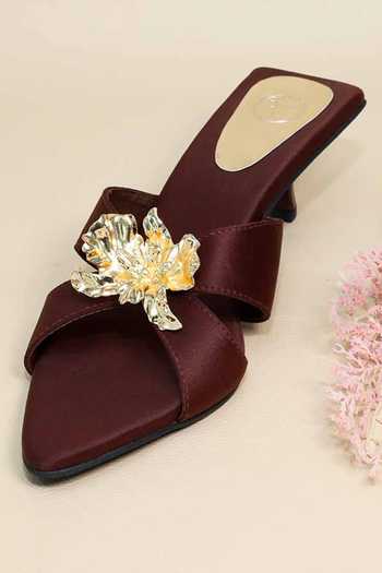 Buy_Sana K luxurious Footwear_Brown Brooches Zeno Kitten Heels _at_Aza_Fashions