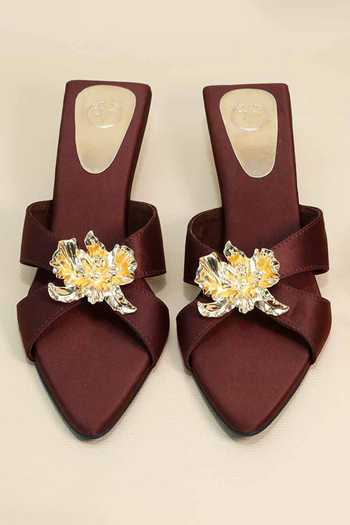 Sana K luxurious Footwear_Brown Brooches Zeno Kitten Heels _at_Aza_Fashions