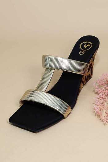 Buy_Sana K luxurious Footwear_Black Foil Printing Hani Half Wedges _at_Aza_Fashions