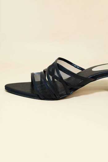 Sana K luxurious Footwear_Black Net Kitten Heels _Online_at_Aza_Fashions