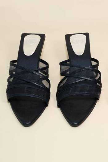 Sana K luxurious Footwear_Black Net Kitten Heels _at_Aza_Fashions