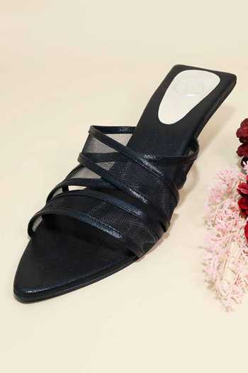Buy_Sana K luxurious Footwear_Black Net Kitten Heels _at_Aza_Fashions