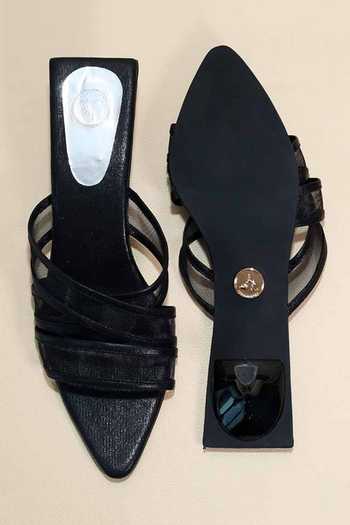Shop_Sana K luxurious Footwear_Black Net Kitten Heels _at_Aza_Fashions