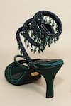 Shop_Sana K luxurious Footwear_Green Beads, Glitter Jhallar Pencil Heels _Online_at_Aza_Fashions
