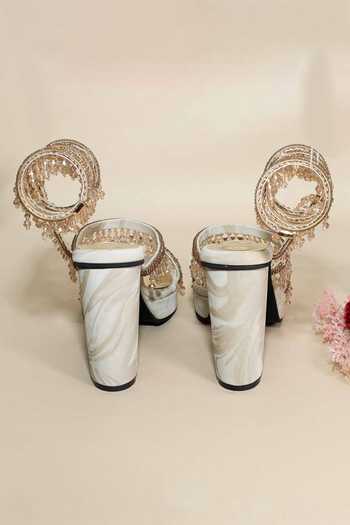 Sana K luxurious Footwear_Beige Beads, Stones, Crystals Glitz Spring Elevations Heels _Online_at_Aza_Fashions