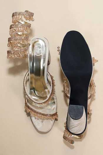Shop_Sana K luxurious Footwear_Beige Beads, Stones, Crystals Glitz Spring Elevations Heels _at_Aza_Fashions