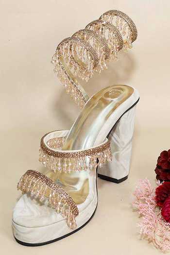 Buy_Sana K luxurious Footwear_Beige Beads, Stones, Crystals Glitz Spring Elevations Heels _at_Aza_Fashions