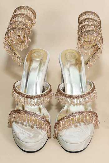 Sana K luxurious Footwear_Beige Beads, Stones, Crystals Glitz Spring Elevations Heels _at_Aza_Fashions
