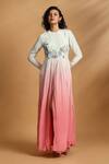 Buy_GOLDN_Pink Crepe Embroidery Round Neck Hand Ombre Dress _at_Aza_Fashions