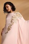 GOLDN_Pink Georgette Embroidery, Applique Boat Neck Velvet Hand Kaftan _Online_at_Aza_Fashions