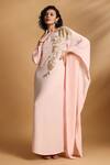 Buy_GOLDN_Pink Georgette Embroidery, Applique Boat Neck Velvet Hand Kaftan _at_Aza_Fashions