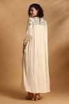Shop_GOLDN_Off White Georgette Embroidery High Neck Hand Pleated Maxi Dress _at_Aza_Fashions
