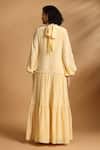 Shop_GOLDN_Yellow Georgette Embroidery High Neck Tiered Maxi Dress _at_Aza_Fashions