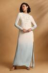 Buy_GOLDN_Blue Georgette Embroidery Keyhole Neck Ombre Hand Kaftan _at_Aza_Fashions