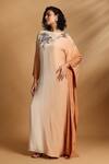 Buy_GOLDN_Beige Crepe Embroidery Boat Neck Hand Ombre Kaftan _at_Aza_Fashions