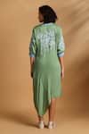 Shop_GOLDN_Green Crepe Beads V-neck Hand Floral Asymmetric Dress _at_Aza_Fashions