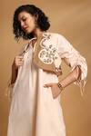 Shop_GOLDN_Beige Poplin, Cotton Embroidery Keyhole Neck, Open Midi Dress With Waistcoat _Online_at_Aza_Fashions