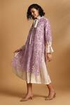 Shop_GOLDN_Purple Chanderi Silk Embroidery, Lace High Neck Overlay With Tiered Dress _Online_at_Aza_Fashions