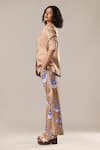 Shop_GOLDN_Beige Modal, Silk Printed Trouser Set _at_Aza_Fashions