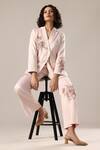 GOLDN_Pink Modal, Silk Embroidery Hand Blazer And Trouser Set _Online_at_Aza_Fashions
