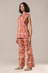 GOLDN_Orange Silk, Modal Printed Blazer And Trouser Set _Online_at_Aza_Fashions