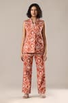 Buy_GOLDN_Orange Silk, Modal Printed Blazer And Trouser Set _at_Aza_Fashions