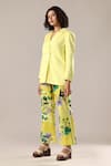 GOLDN_Yellow Silk, Modal Floral Print Trouser Set _Online_at_Aza_Fashions