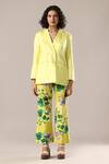 Buy_GOLDN_Yellow Silk, Modal Floral Print Trouser Set _at_Aza_Fashions