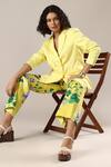 Shop_GOLDN_Yellow Silk, Modal Floral Print Trouser Set _Online_at_Aza_Fashions